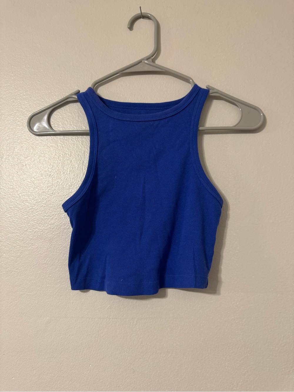 Blue Ribbed Cropped Tank Top